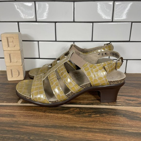 SAS Allegro Heel Strap Sandal Taupe Croc Print Patent Leather J3808432 Womens 5 - Picture 1 of 10